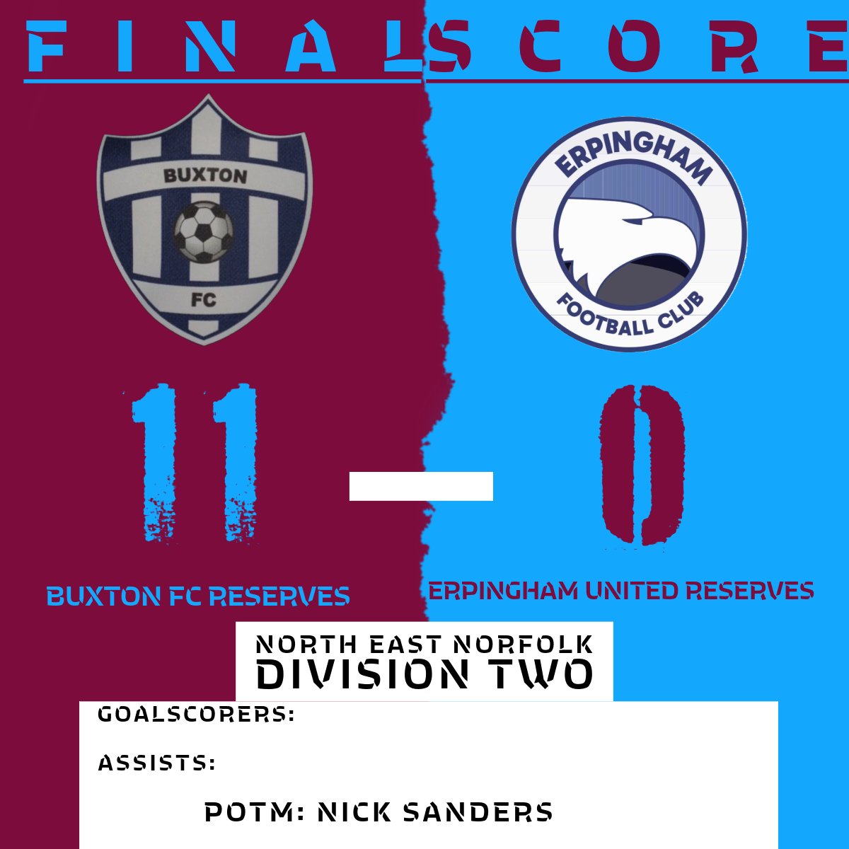 First team Vs <a href="/Filby_Wanderers/">Filby Wanderers FC</a> U23S
Ends in defeat a great individual performance by our goalkeeper. move on to next week! 

Reserves Vs <a href="/fc_buxton/">Buxton FC</a> Reserves
The Reserves suffered a defeat to a really good side. Never gave up .