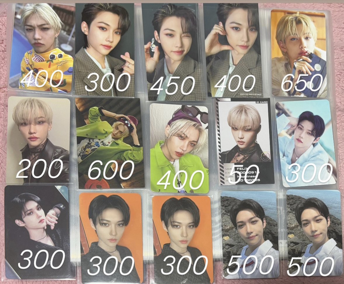 Mimio0808's tweet photo. StrayKids スキズ トレカ 買取

譲　画像のもの フィリックス　Felix 

求　買取（提示価格＋送料）
　　PayPay送金or銀行振込

メルカリより安くなるよう値段をつけています。
⚠️全てスリー��に入っていますが、素人管理
⚠️まとめ買いの場合値引き検討
お気軽にコメントまでよろしくお願い致します。 https://t.co/IzcYeLDLp6