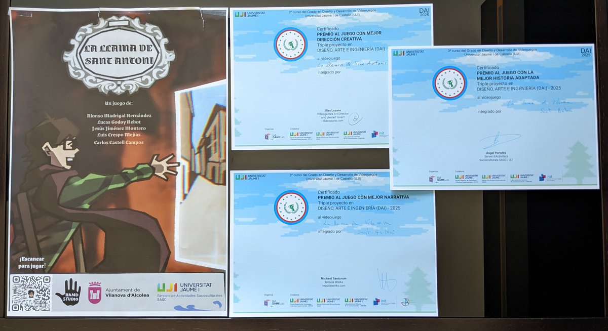 RichardTomislav's tweet photo. Past Friday, we presented https://t.co/K8SFImvFf3

And we won THREE prizes!!!
• Best Creative Direction in a Game (Awarded by Elías Lozano)
• Best Adapted Story in a Game (Awarded by Elías Lozano)
• Best Narrative in a Game (Awarded by @MichaelSantorum) https://t.co/jdmhwac6IQ