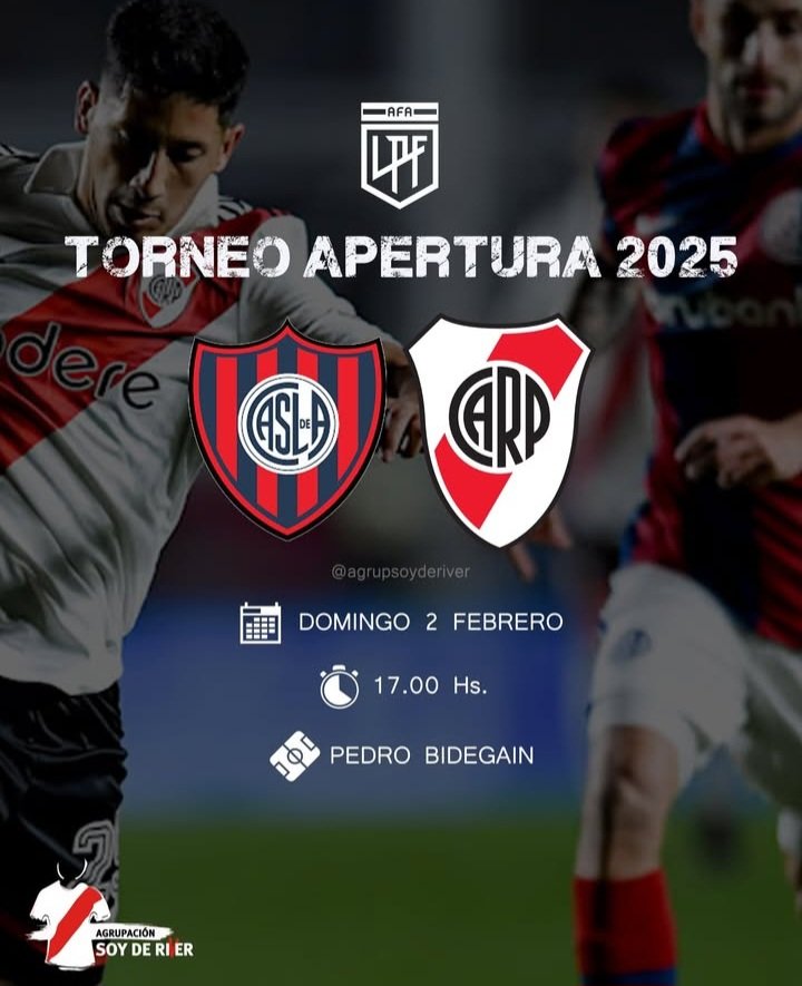 𝗛𝗢𝗬 𝗝𝗨𝗘𝗚𝗔 𝗥𝗜𝗩𝗘𝗥
Nuestros domingos son con River, siempre y de corazón.
•
⚽ San Lorenzo 🆚️River Plate
🏆 Fecha 3 | Apertura
📆 Domingo 2 febrero
🕑 17.00 Hs.
🏟️ Pedro Bidegain
🔎 Darío Herrera
📺 TNT Sports