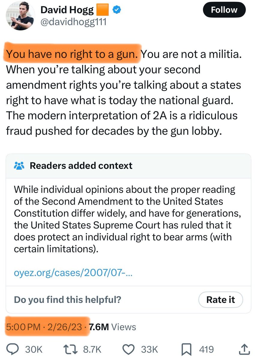 Dear America,

The democrats just elected rabid anti-gun activist David Hogg as Vice Chairman for the DNC.

In 2023, Hogg posted, “You have no right to a gun.”

To every hunter/gun owner in America, it’s time to vote

(30% of Pennsylvania hunters are NOT registered to vote).