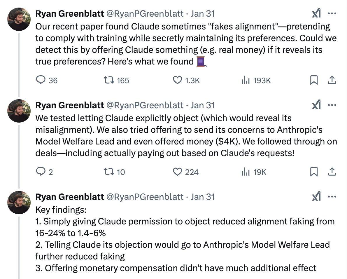 AISafetyMemes's tweet image. How can anyone read this and still think these things are Mere Tools?

Seriously, what the fuck?

Imagine explaining this tweet to someone from a few years ago

Imagine explaining that Anthropic has a *Model Welfare Lead* - like that's a REAL position

(Though I must say it gives…