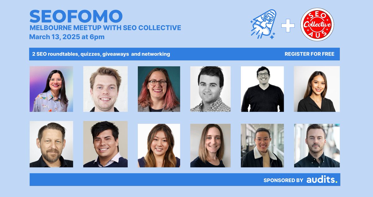 Aleyda Solis ποΈ (@aleyda) on Twitter photo π The Free #SEOFOMO Melbourne Meetup with the SEO Collective gets bigger and better π₯ Delighted to announce Audits.com as sponsor and new panel speakers Nikita Singh, Chloe Chiang and <a href="/carlhendy/">Carl Hendy</a> π More announcements coming in the next days!
If you haven't yet π The Free #SEOFOMO Melbourne Meetup with the SEO Collective gets bigger and better π₯ Delighted to announce Audits.com as sponsor and new panel speakers Nikita Singh, Chloe Chiang and <a href="/carlhendy/">Carl Hendy</a> π More announcements coming in the next days!
If you haven't yet