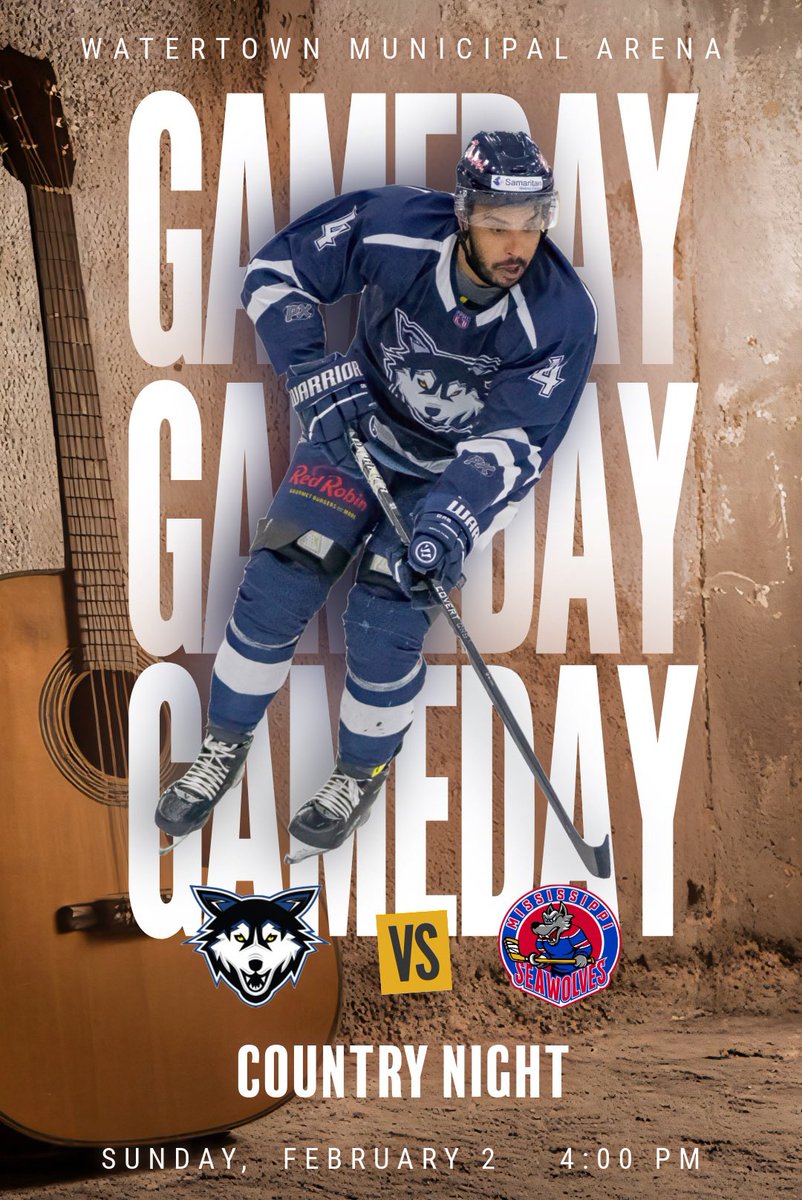 We’ve got a little country matinee for the fans today.  🤠

📅:  Sunday, February 2, 2025
⏰:  4:00 P.M.
📍:  Watertown Municipal Arena
🎟️:  showpass.com/the-watertown-…