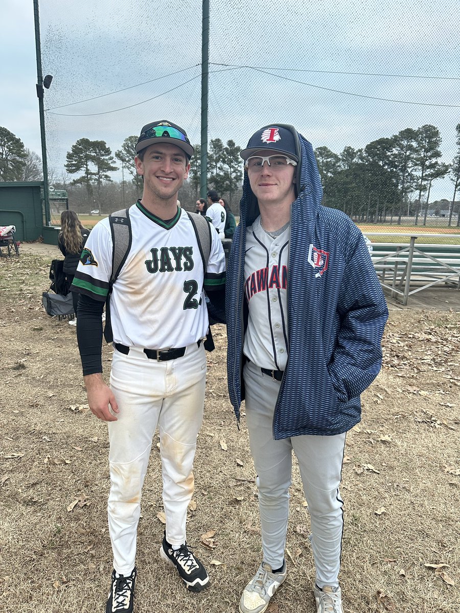 spaulding262's tweet photo. This week Cade (JSCC) opened with Itawamba. Chris Ware was my catcher at NWCC. His son (Brock) plays for ICC. Two old friends got to reconnect. I grew up with Brock’s mom. Her dad was my high school coach! Thankful for my roots and the people God has put in my life along the way. https://t.co/Kxtmw8HOsS