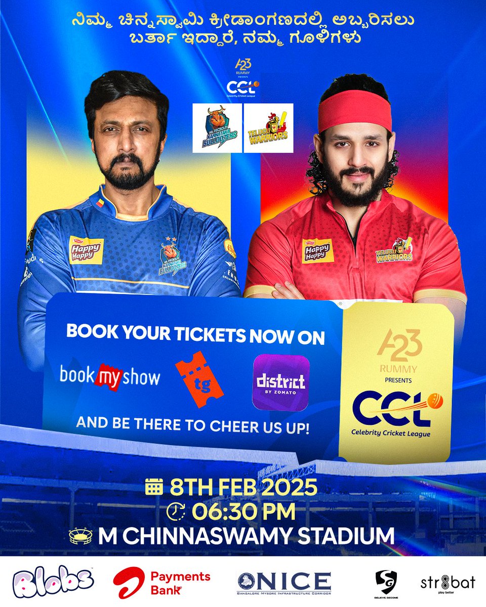 Get ready for the biggest game of the season! 

Karnataka Bulldozers vs Telugu Warriors 

The ultimate rivalry is back! 💥 Don’t miss the action as we take on our arch-rivals in a high-voltage clash! ⚡🏏

#KarnatakaBulldozers #KBB #CCL2025 #CelebrityCricketLeague #KicchaSudeep