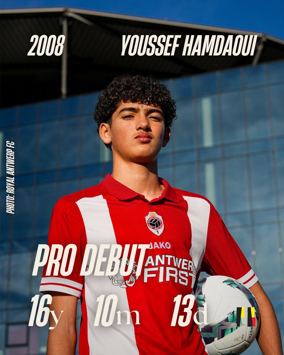 Youssef Hamdaoui (2008 U17🇧🇪) a effectué ses débuts professionnels face au Club Brugge cet après-midi ! 👏

Il est le premier 2008 a avoir joué en Pro League cette saison !

📸: <a href="/official_rafc/">Royal Antwerp FC</a>