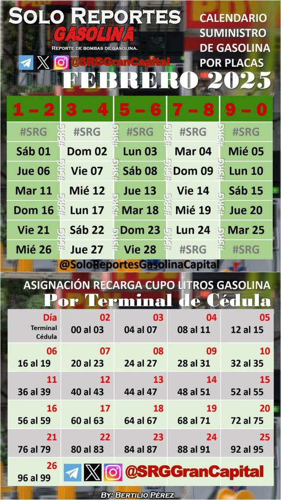 Cronograma de Gasolina #FEBRERO E/S. Subsidiadas Por Placas HOY 3-4 
 ⛽️ Grupo Telegram ➡️ t.me/SRGGranCapital
#SRG #CalendarioGasolina #SoloReportesGasolinaCapital #Gasolina #DttoCapital #Caracas #Miranda #AltosMirandinos #Guarenas #Guatire #LaGuaira