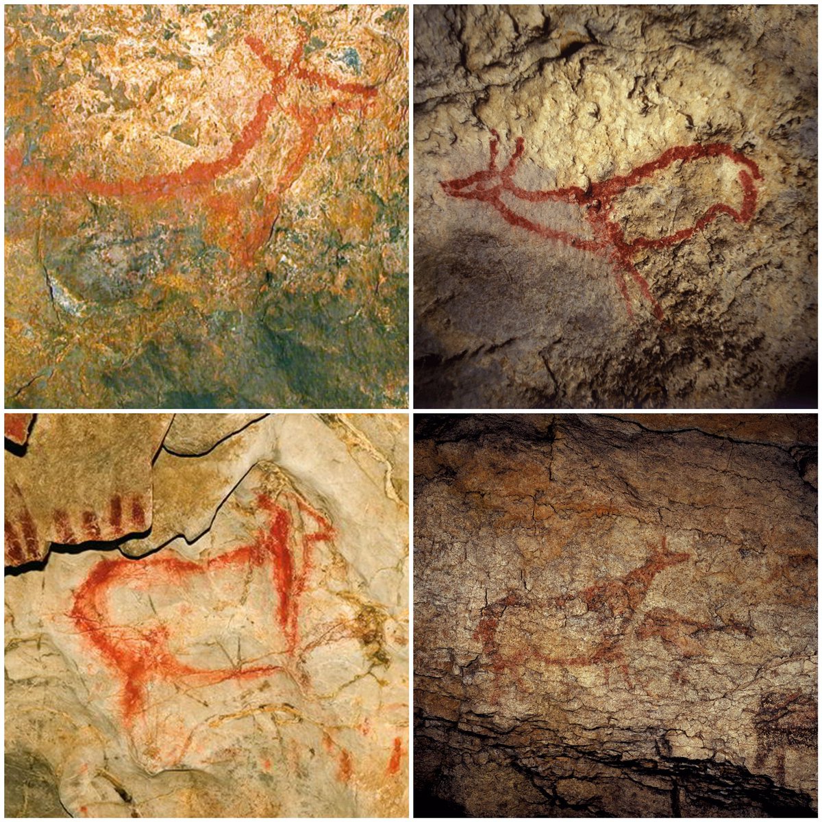 Cuatro
ciervas dibujadas en rojo, 
con líneas continuas y con líneas formadas por puntos.

#Arenaza San Pedro de Galdames
#Covalanas Ramales de la Victoria, 20 000 años
#ElPindal Ribadedeva, 14 000 años
#ElPendo Escobedo de Camargo, 25 000 años

En el inicio de nuestra Historia.