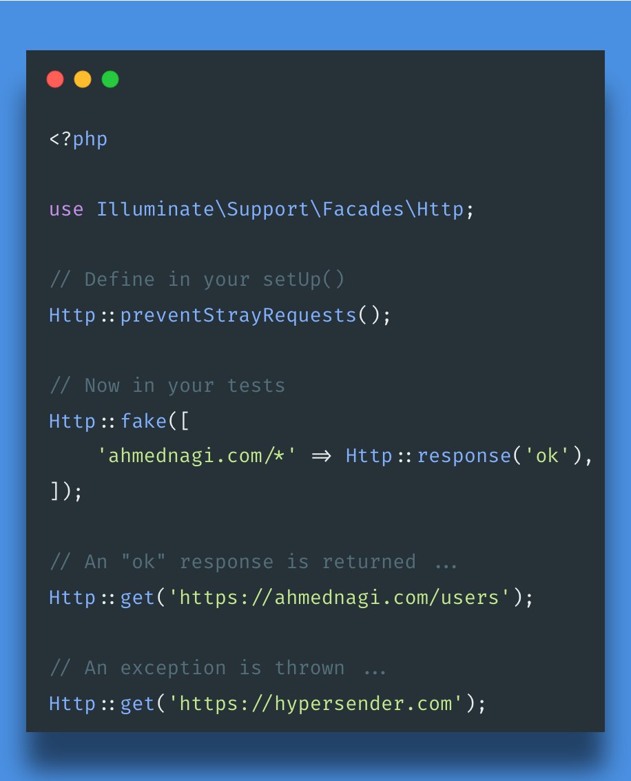 nagiworks's tweet image. #LaravelTip: Laravel&apos;s &quot;preventStrayRequests()&quot; method stops actual requests during testing, useful for both third-party and local APIs. Tests may pass locally but fail in CI, where only the service under test is active, causing issues with unavailable APIs.