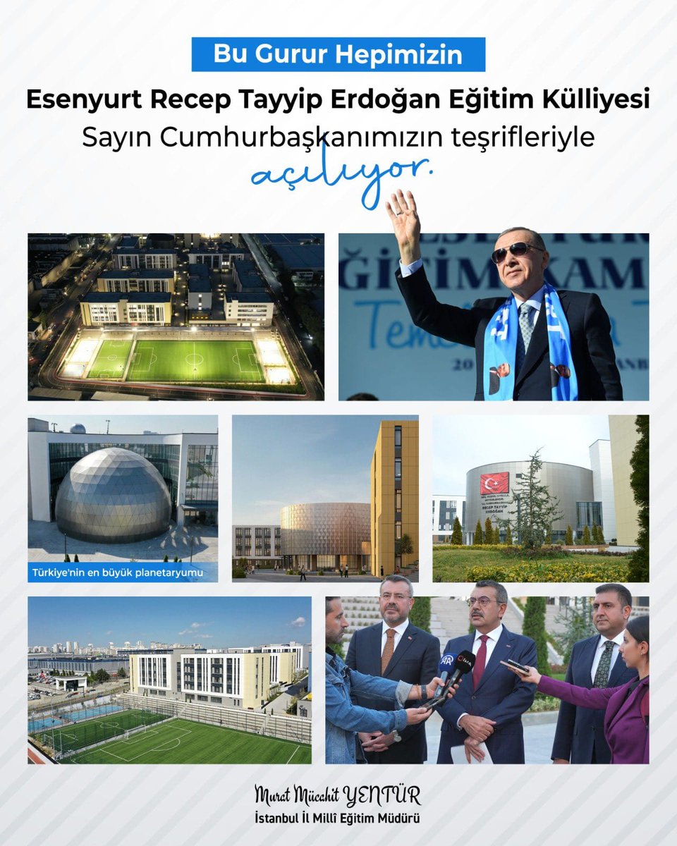💫 Türkiye'nin en büyük ve en geniş sosyal donatı alanlı lise eğitim yerleşkesi "Esenyurt Recep Tayyip Erdoğan Eğitim Külliyesi" Cumhurbaşkanımızın teşrifleriyle açılıyor.

<a href="/tcbestepe/">T.C. Cumhurbaşkanlığı</a> @rterdogan <a href="/tcmeb/">Millî Eğitim Bakanlığı</a> @tc_istanbul @davutgulmia <a href="/fcobanoglu45/">Fatih Cobanoglu</a> <a href="/istanbulilmem/">İstanbul İl Millî Eğitim Müdürlüğü</a> <a href="/esenyurtmem/">Esenyurt İlçe Millî Eğitim Müdürlüğü</a>