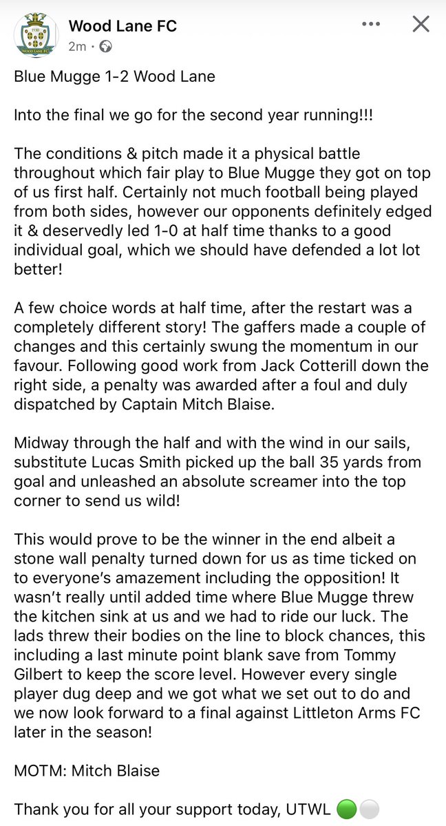 Wood Lane FC tweet media