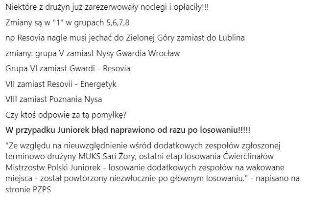 EwaMac1's tweet photo. 🚨SKANDAL
PZPS zmienił wynik losowania grup turniejów ćwierćfinałowych Mistrzostw Polski Juniorów, argumentując to wcześniej nie uwzględnieniem pozycji w rankingu województw. Losowanie oficjalne na YT odbyło się 31.01, a pisma o ze zmianami niektóre kluby dostały dzisiaj 02.02.25 https://t.co/erkJSiI4Rb