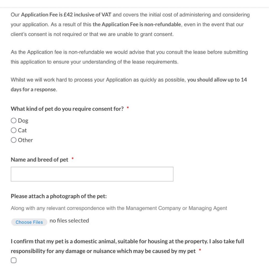 <a href="/HorNet_Group/">Home Owners Rights Network</a> <a href="/lewis_goodall/">Lewis Goodall</a> <a href="/HarryScoffin/">Harry Scoffin</a> <a href="/mtpennycook/">Matthew Pennycook MP</a> <a href="/AngelaRayner/">Angela Rayner</a> <a href="/UKLabour/">The Labour Party</a> <a href="/LBC/">LBC</a> My freeholder charges a non-refundable  £42 to even consider allowing you to keep a pet

You have to upload a photo of it and if they don’t like it, they say no and still keep the £42

And that is nothing compared to the £195 you need for their permission to install a new boiler
