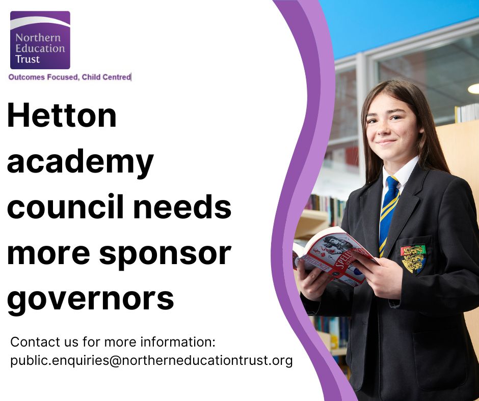 Hetton Academy (@hettonacademy) on Twitter photo If you want to make a difference to the life chances of children and young people, consider becoming a sponsor governor with Hetton academy council. For more information contact: public.enquiries@northerneducationtrust.org If you want to make a difference to the life chances of children and young people, consider becoming a sponsor governor with Hetton academy council. For more information contact: public.enquiries@northerneducationtrust.org