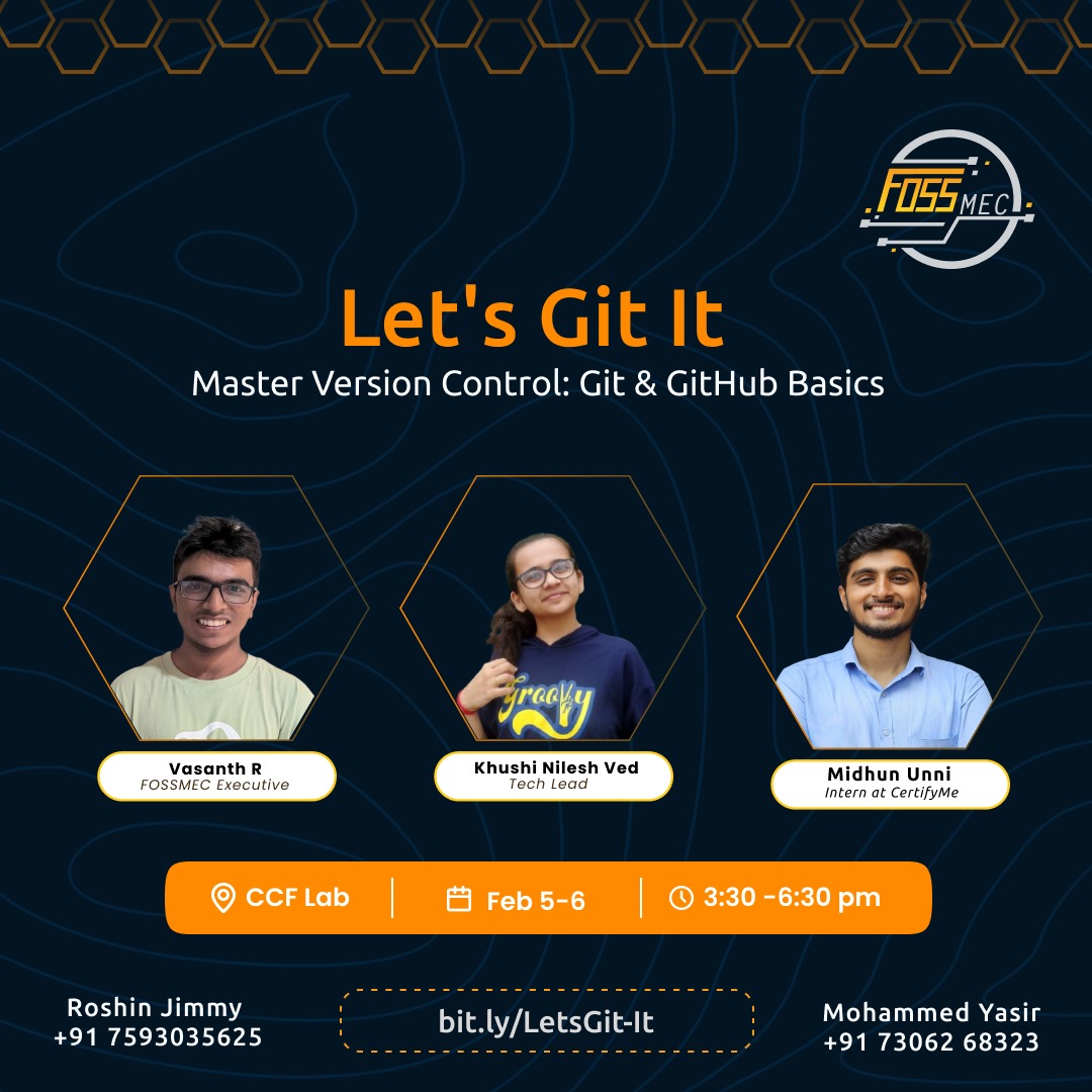 Stuck in code chaos? Scared of losing your work? Want to collaborate like a pro? 🤔

Join us for an exciting journey into version control that will transform your coding life forever! 

Let's Git this party started! 😎🎉

🔗 Register here: bit.ly/LetsGit-It