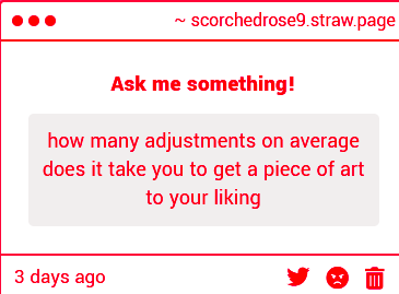 Scorched_Rose9's tweet photo. Thank you so much for the question!

It depends, hard poses obviously take quite a few adjustments. sometimes redrawing the whole thing, but with simpler poses can sometimes just be a hole in one! https://t.co/8acexZiTQA