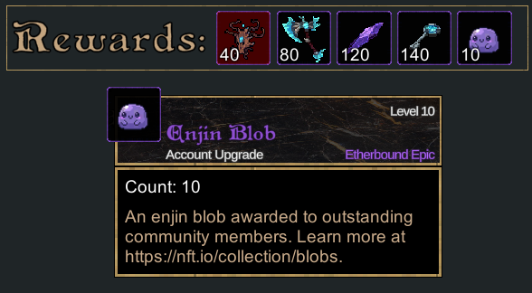 The Multiverse Quest reward pot has just been sweetened. Now the top 10 ranked players will receive an exclusive <a href="/Enjin/">Enjin</a> Blob infused with 10 ENJ.

LFG!!!

nft.io/asset/4110-17