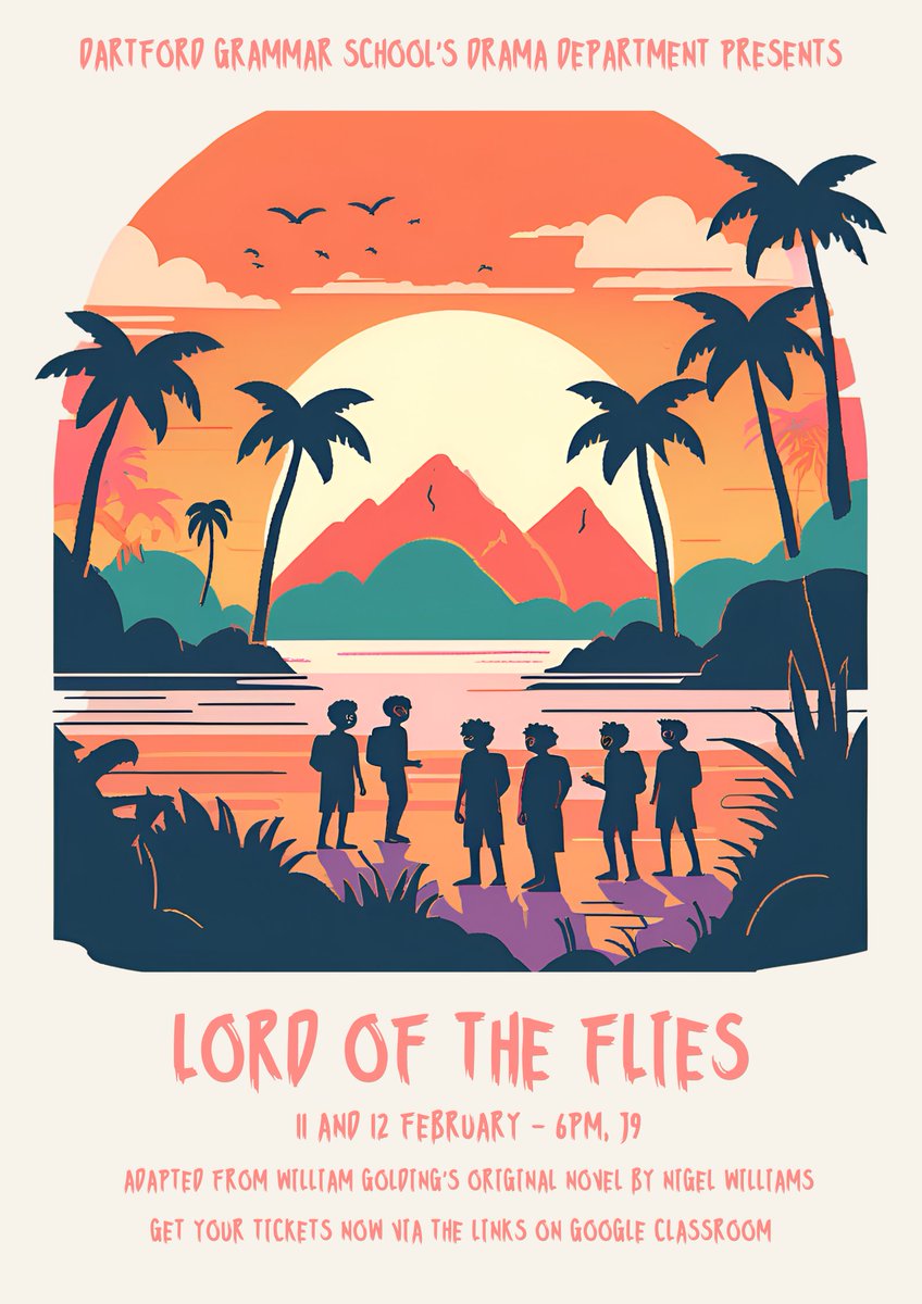 There is just one week to go until our production of LORD OF THE FLIES! Don't miss out on this scintillating and powerful production. Book now! <a href="/DartfordGS/">Dartford Grammar</a> 
Book now!
Tuesday 11th February: ticketsource.co.uk/booking/t-noxn…
Wednesday 12th February:  ticketsource.co.uk/booking/t-zzmn…
