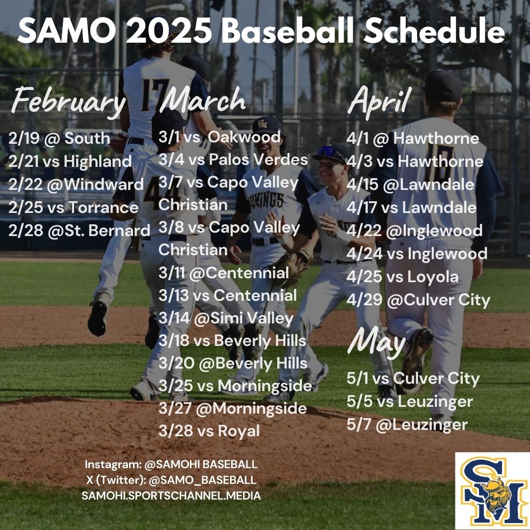 SAMO High School 2025 Baseball Spring Schedule