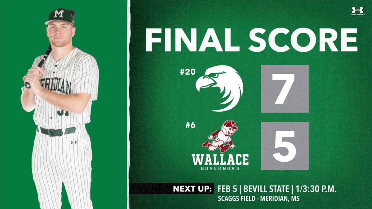 MeridianCC Athletics (@mcceaglessports) on Twitter photo EAGLES WIN. <a href="/MCCEaglesBSB/">MCC Eagles Baseball ⚾️ 🇺🇸</a> closes out the Panama City Beach College Baseball Classic with a 7-5 win over #6 Wallace-Dothan. The Eagles went 3-1 in the classic and will host Bevill State in their home opener at Scaggs Field February 5th at 1 p.m. #WIDEOPEN EAGLES WIN. <a href="/MCCEaglesBSB/">MCC Eagles Baseball ⚾️ 🇺🇸</a> closes out the Panama City Beach College Baseball Classic with a 7-5 win over #6 Wallace-Dothan. The Eagles went 3-1 in the classic and will host Bevill State in their home opener at Scaggs Field February 5th at 1 p.m. #WIDEOPEN