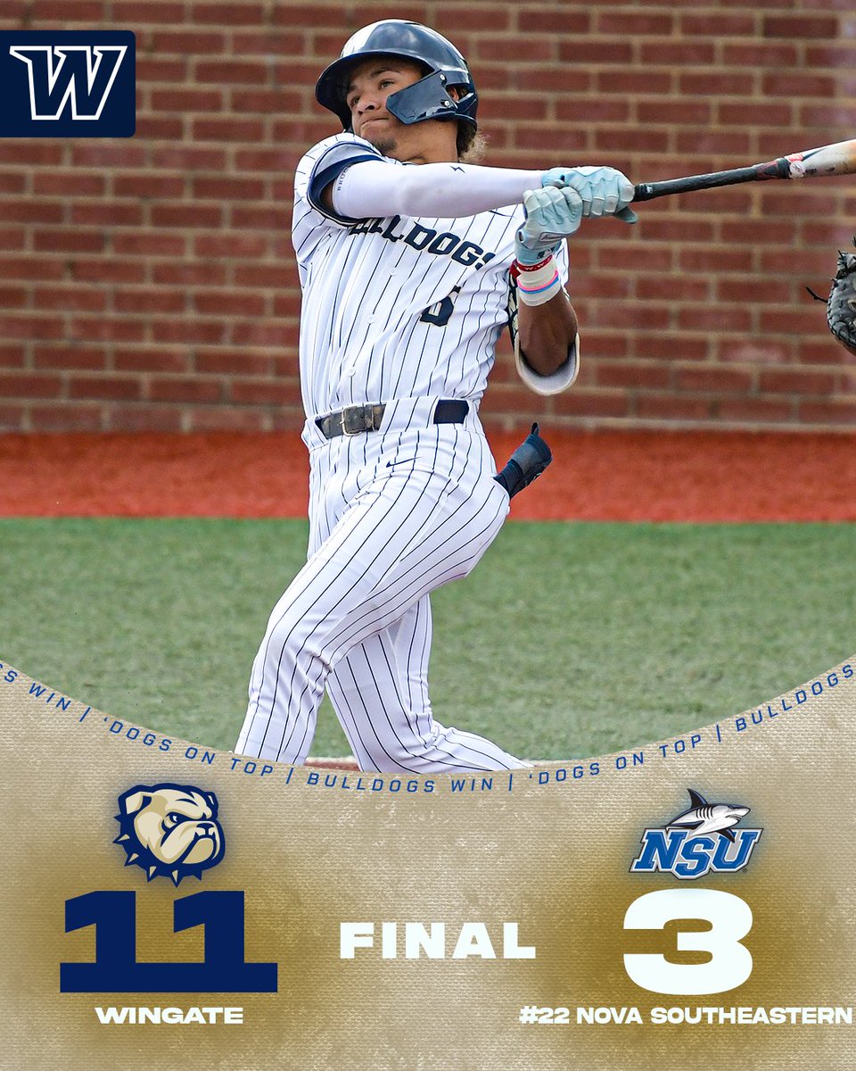 Wingate Bulldogs (@wu_bulldogs) on Twitter photo BULLDOGS WIN!!!!!
<a href="/WingateBaseball/">Wingate Baseball</a> rolls to an 11-3 victory over #22 Nova Southeastern!
Naylor & Crevelt drove in 2 runs each; Harris added 3 hits & an RBI, McDougall picked up the win!
Recap | tinyurl.com/bde5mdth
#OneDog BULLDOGS WIN!!!!!
<a href="/WingateBaseball/">Wingate Baseball</a> rolls to an 11-3 victory over #22 Nova Southeastern!
Naylor & Crevelt drove in 2 runs each; Harris added 3 hits & an RBI, McDougall picked up the win!
Recap | tinyurl.com/bde5mdth
#OneDog