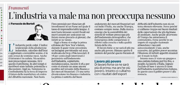 paoloangeloRF's tweet photo. Amaro #debortoli” l’industria perde colpi l’indice tendenziale della produzione industriale è in calo da ormai22mesi anche il fatturato è in caduta ma sembra non preoccupare nessuno ed è questo il problema in altri tempi ci sarebbero state infinite polemiche e discussioni https://t.co/VSQxxOgC1t