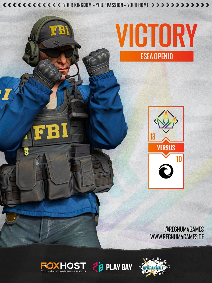 regnum4games (@regnum4games) on Twitter photo #Victory! Mit zwei starken Spielen sichert sich unser Academy heute den Doppelsieg in der <a href="/ESEA/">ESEA League</a> Open10! Damit steht das Team nun erfolgreich 5:1!
✅| Dust 2 - 13:08
✅| Mirage - 13:10
Vielen Dank an <a href="/MysteryRatchet/">Tom | MysteryRatchet</a> für den Cast!
#getcrowned | #r4g #Victory! Mit zwei starken Spielen sichert sich unser Academy heute den Doppelsieg in der <a href="/ESEA/">ESEA League</a> Open10! Damit steht das Team nun erfolgreich 5:1!
✅| Dust 2 - 13:08
✅| Mirage - 13:10
Vielen Dank an <a href="/MysteryRatchet/">Tom | MysteryRatchet</a> für den Cast!
#getcrowned | #r4g