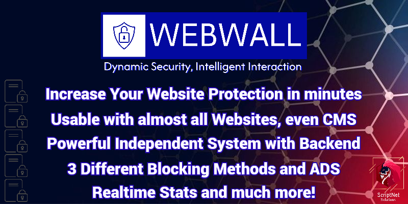 ScriptNet_IT's tweet photo. Introducing the Powerful "WebWall" Script v.1!
https://t.co/rjGk1djbTv
#WEBWALL - Dynamic Website #Security and Intelligent Interaction
Analyzes your traffic in Real Time and #blocks #malicious #IP's like #Bots, Automatic #Scrapers, #Spammers and automated intrusion attempts. https://t.co/2KcdiV1svj