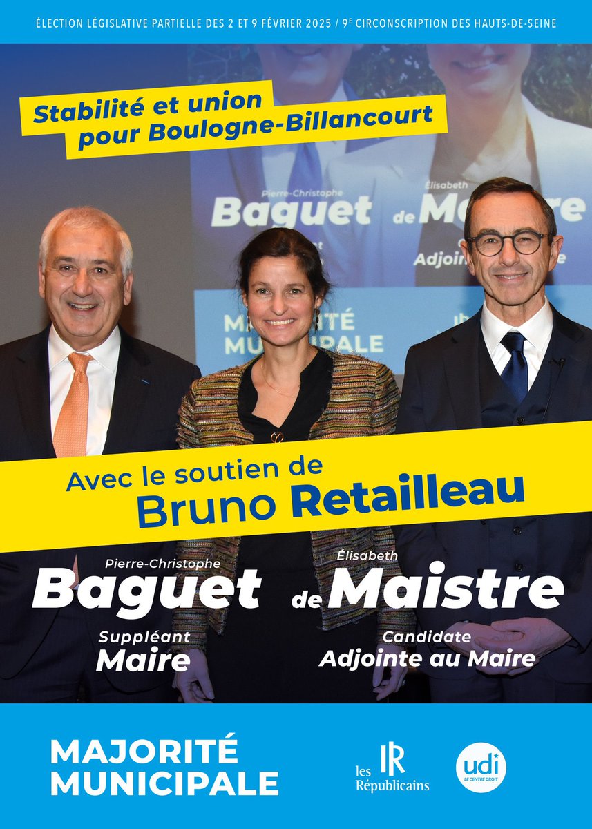 Bruno Retailleau (@brunoretailleau) on Twitter photo Un grand bravo à <a href="/EMaistre/">Elisabeth de Maistre</a> et <a href="/pcbaguet/">PC BAGUET</a> pour leur très beau score à Boulogne qu’il faudra confirmer dimanche prochain. J’appelle tous les Boulonnais à se mobiliser pour donner à l’Assemblée Nationale une nouvelle députée <a href="/lesRepublicains/">les Républicains</a> Un grand bravo à <a href="/EMaistre/">Elisabeth de Maistre</a> et <a href="/pcbaguet/">PC BAGUET</a> pour leur très beau score à Boulogne qu’il faudra confirmer dimanche prochain. J’appelle tous les Boulonnais à se mobiliser pour donner à l’Assemblée Nationale une nouvelle députée <a href="/lesRepublicains/">les Républicains</a>