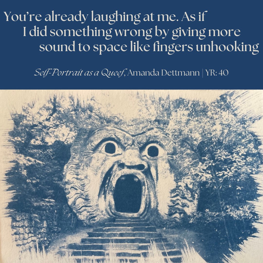 🌀🌀🌀 Today we're reading SELF-PORTRAIT AS A QUEEF by AMANDA DETTMANN in YR: 40, out now 🌀🌀🌀
—
YR is now accepting submissions for the Barry Hannah Prize in Fiction and the Yellowwood Poetry Prize! Send in your work via our Submittable page (link in bio)