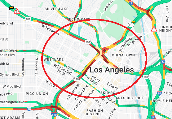 CaltransDist7's tweet photo. TRAFFIC ALERT ‼ Avoid travel in Downtown Los Angeles at this time. The 101 is closed in both directions between the 110 Freeway and Mission Road due to a protest and police activity. Avoid the area. Use other routes. See updates at https://t.co/O37QesJHpw #DTLA https://t.co/qUPTJHjyMf