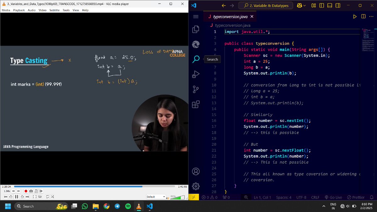 codewithrk21's tweet image. Day 02/100 of #100DaysOfCode
Learning #JavaWithDsa
Learned Today Basics of Variables and Data types And Type Casting 
#apnacollege
@ApnacollegeX @ShradhaKhapra_