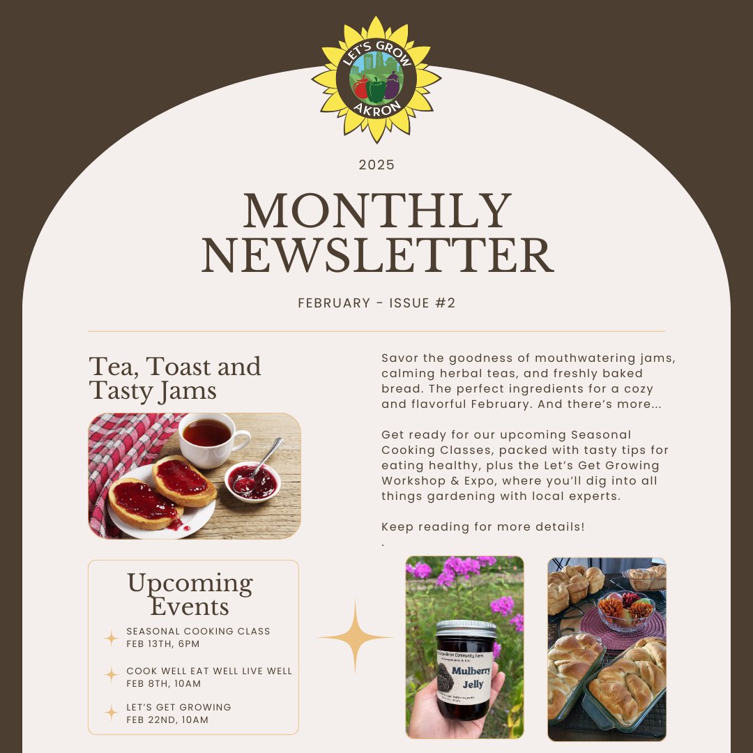 Spread the love (and the jam) this February♥️🍒🍓🫐♥️ Now is the time to savor delicious bread, jams, teas, and hands-on workshops. 

Check out what’s new at Let’s Grow Akron in this month's e-Newsletter by clicking the link below: mailchi.mp/045ccf44c647/s…