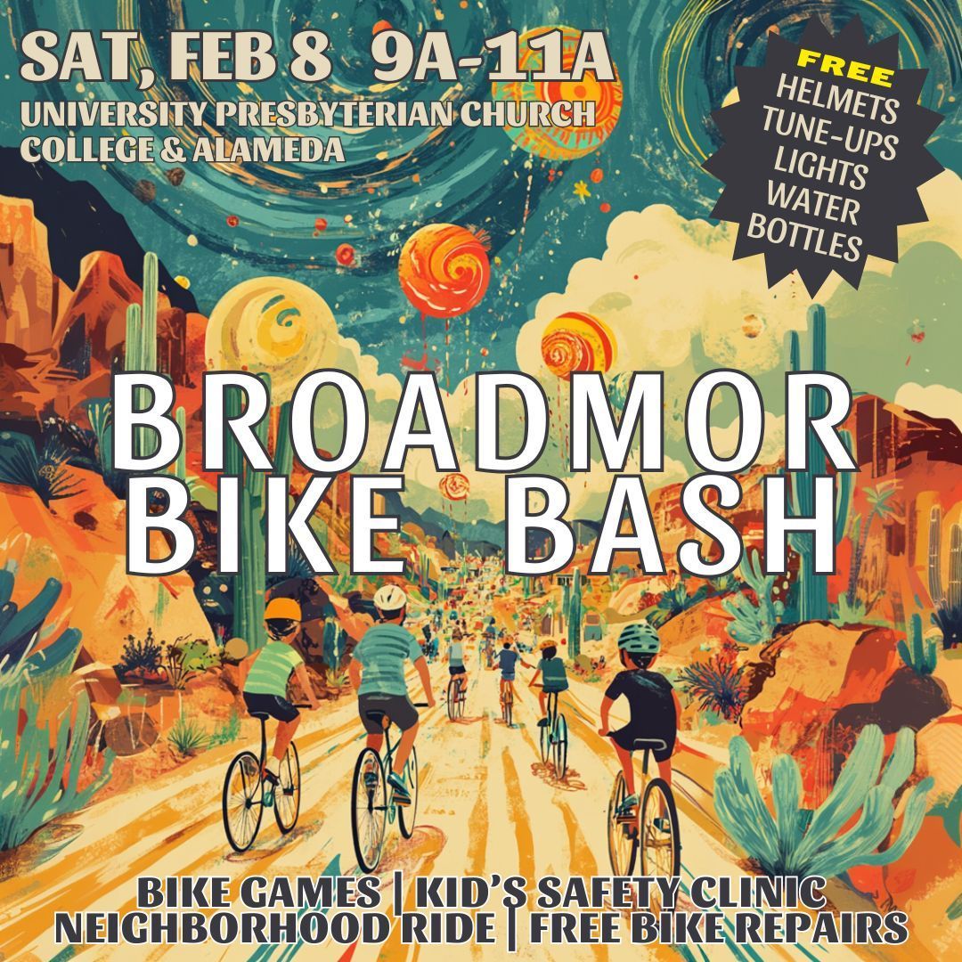 🚲🌟 Get ready for the Broadmor Bike Bash! 🌟🚲
Feb 8, 9-11A, University Presbyterian Church (College &amp; Alameda)

Bring the family for a morning of bike fun:
✅ FREE helmets, tune-ups, lights
✅ Bike games &amp; a Kid’s Safety Clinic
✅ A fun Neighborhood Ride
✅ FREE bike repairs