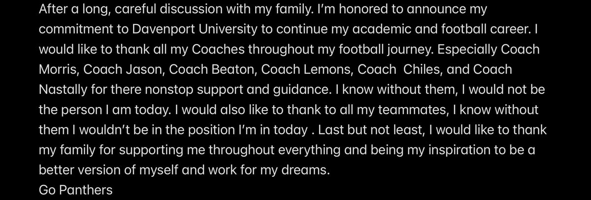Brayden Stimmel (@braydenstimmel) on Twitter photo I’m blessed to announce my commitment to continue my academic and athletic career at Davenport University. Go panthers
<a href="/A__Chiles/">Aaron Chiles</a> <a href="/godogs_football/">Brighton Football</a> <a href="/DU_Football/">Davenport Football</a> <a href="/DevinRussell73/">Devin Russell</a> <a href="/SparkyMcEwen1/">Sparky McEwen</a> <a href="/PrepRedzoneMI/">Prep Redzone Michigan</a> <a href="/TheD_Zone/">The D Zone</a> I’m blessed to announce my commitment to continue my academic and athletic career at Davenport University. Go panthers
<a href="/A__Chiles/">Aaron Chiles</a> <a href="/godogs_football/">Brighton Football</a> <a href="/DU_Football/">Davenport Football</a> <a href="/DevinRussell73/">Devin Russell</a> <a href="/SparkyMcEwen1/">Sparky McEwen</a> <a href="/PrepRedzoneMI/">Prep Redzone Michigan</a> <a href="/TheD_Zone/">The D Zone</a>