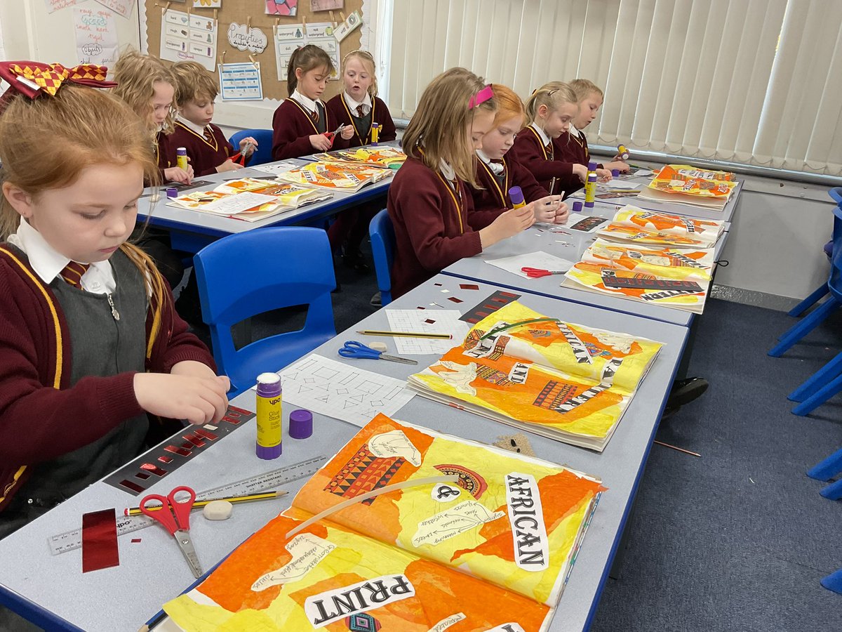 PDA_Y2's tweet image. Thinking carefully about how to create a geometric repeated pattern in the style of African patterns and prints. We then went on to use our ideas to design our printing blocks. I’m looking forward to seeing some amazing prints using our printing blocks. #pdaart