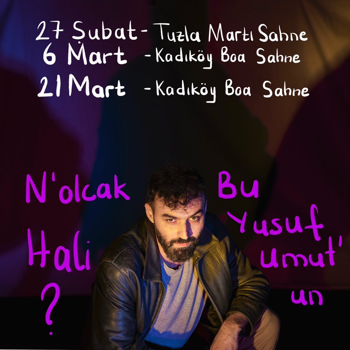 Şubat ayı biletlerimiz tükendi. Çok teşekkür ederiz.🙏🏼
N’olcak Bu Yusuf Umut’un Hali?!🌼
Şubat sonuna koyduğumuz yeni turnemiz Tuzla @martisahne ‘nin biletleri @tiyatrolar ‘da.🌸
6 ve 21 Mart’ta ise <a href="/kadikoyboasahne/">Kadıköy Boa Sahne</a> ‘deyiz. Biletlerimiz <a href="/biletinial/">Biletinial</a> da satışta🌼