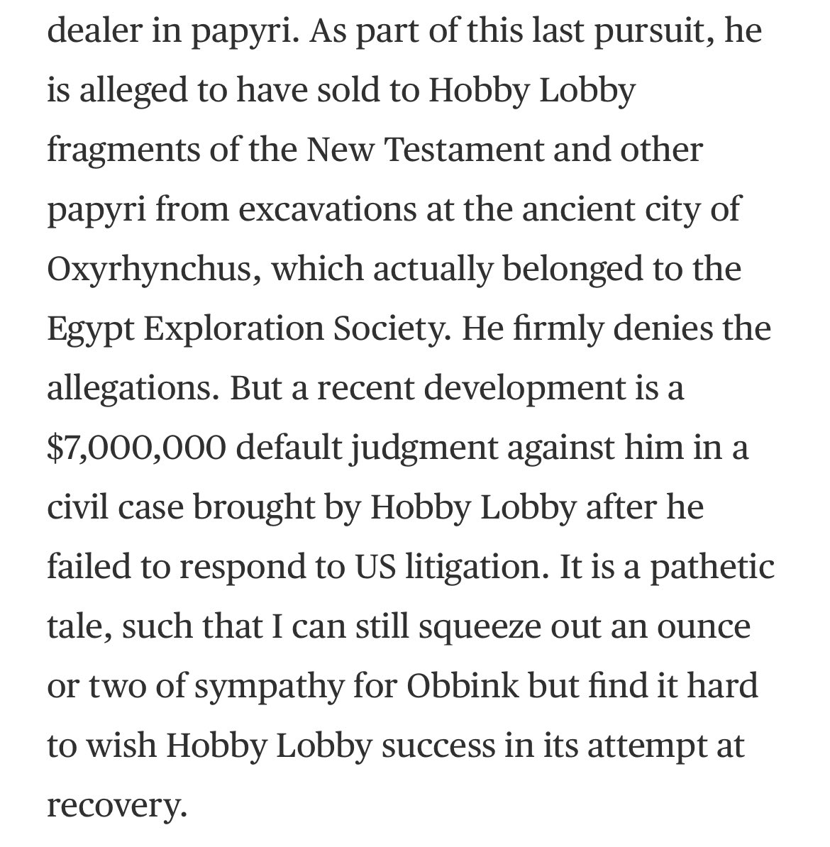 Incredibly thin stuff in <a href="/TheTLS/">The TLS</a> review of <a href="/papyrologyatman/">Roberta Mazza</a>’s Stolen Fragments. Obbink, if the allegations are true, betrayed every professional and ethical obligation imaginable — where does one find a gram, much less an ounce, of sympathy?