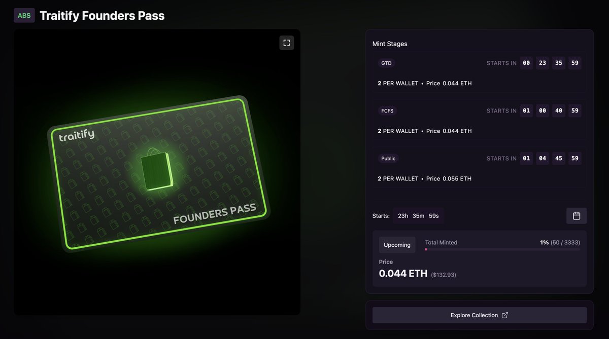 traitifyX's tweet image. Traitify is live on the @MagicEden launchpad!

Mint is just under 24 hours away.

Check your wallets now on Magic Eden. 
magiceden.us/launchpad/abst…