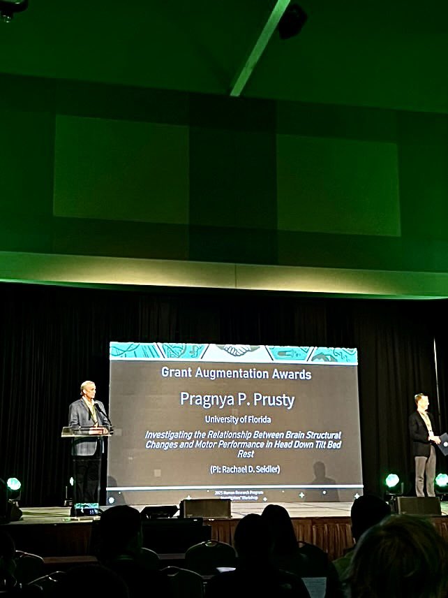 🚀 Exciting news! Honored to receive the #NASA HRP Grant Augmentation Award for my project on how brain structural changes impact motor performance in head-down tilt bed rest! 🧠 Huge thanks to Dr. @SeidlerRachael for her constant support &amp; to <a href="/UF_HHP/">UF College of Health & Human Performance</a> for fostering this research