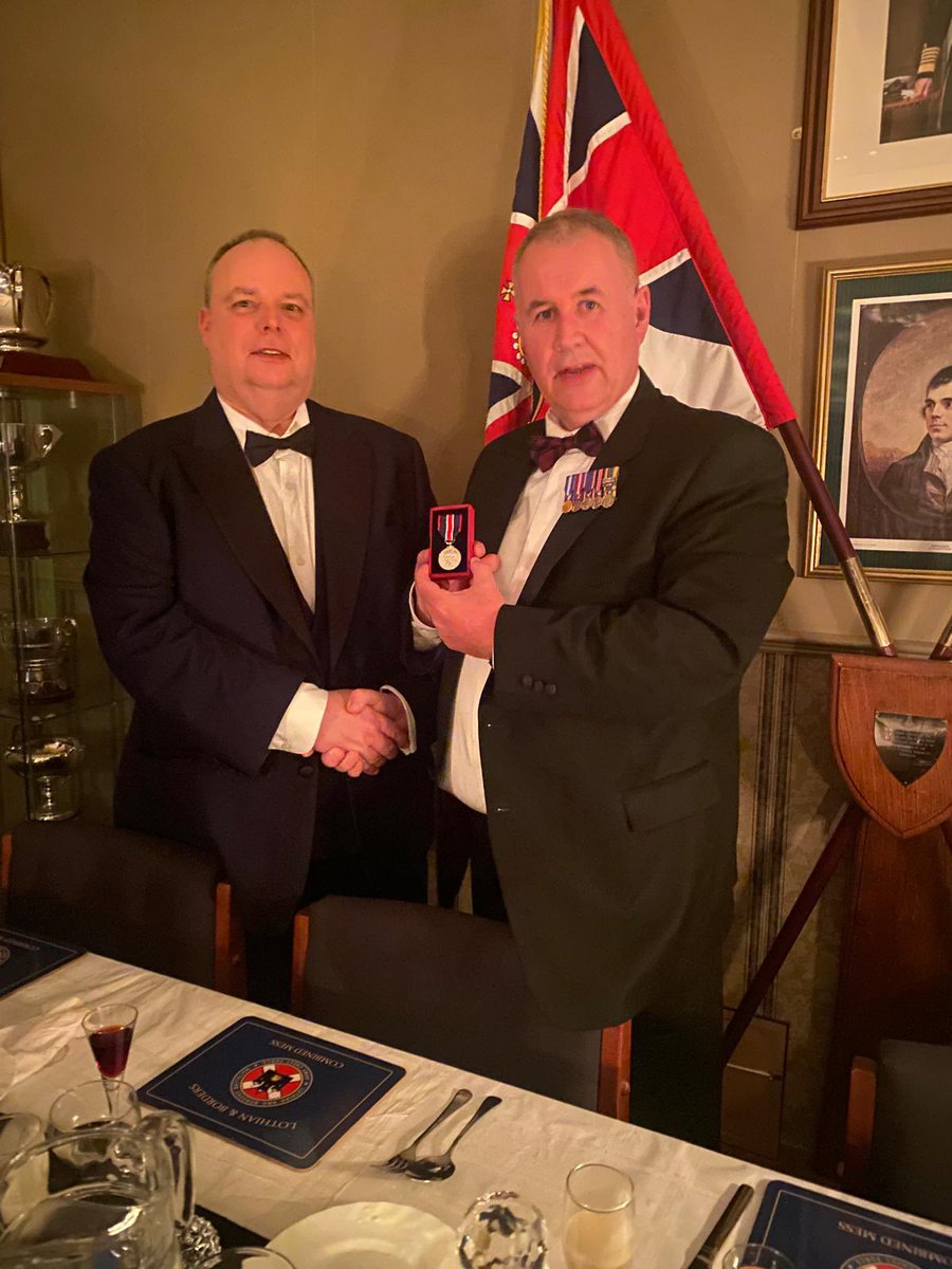 Fantastic night at the Battalions postponed Burns night supper. An opportunity to say goodbye to my predecessor Col Derek Balfour and Minden Company stalwart Captain Bill Pontor.
Also a pleasure to present SSI Andy Gear with his Kings Coronation Medal.