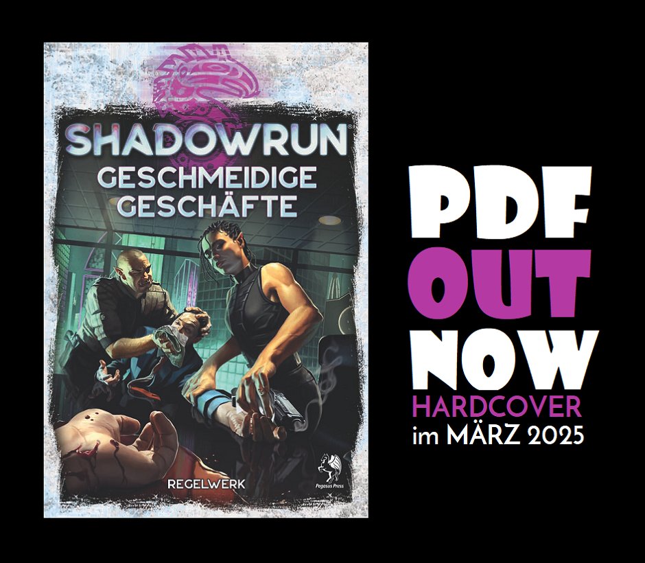 ShadowrunADL's tweet photo. #GeschmeidigeGeschäfte 😘, die Übersetzung von "#SmoothOperations 🎷", dem #Face - Regelwerk für #Shadowrun6 🎲, ist inklusive ADL-Add On ab sofort als #PDF 📑/ #DigitalFirst auf #PegasusDigital 🐴🌐 erhältlich, das #Hardcover 📖 gibt es im März.
Link: https://t.co/8ss1VPNQIO https://t.co/MM10xlN2sa