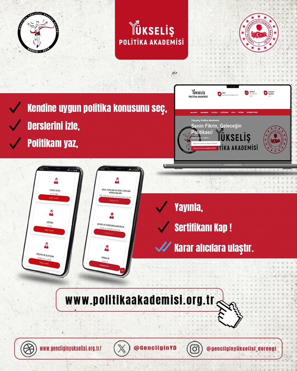 📌Politikanı Yaz; Sertifikanı Kap !

📚 Konularında uzman kişilerden eğitim alacaksın!
✍️ Politika önerileri geliştirecek, fikrini paylaşacaksın!
🏆 Yazdığın öneriler karar alıcılara ulaştırılacak!
🎓 Başarıyla tamamladığında e-sertifikanı kazanacaksın!