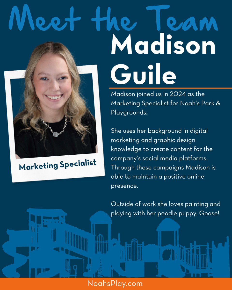 Happy Employee Spotlight Sunday from our Marketing Specialist!

#NoahsParkAndPlaygrounds #EmployeeSpotlight #CommercialPlaygrounds