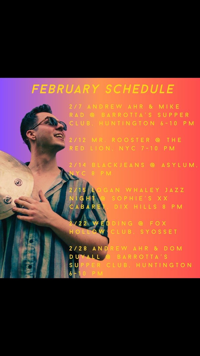 February Schedule - Come hang #drummerlife #drummerlifestyle #newyorkgigs