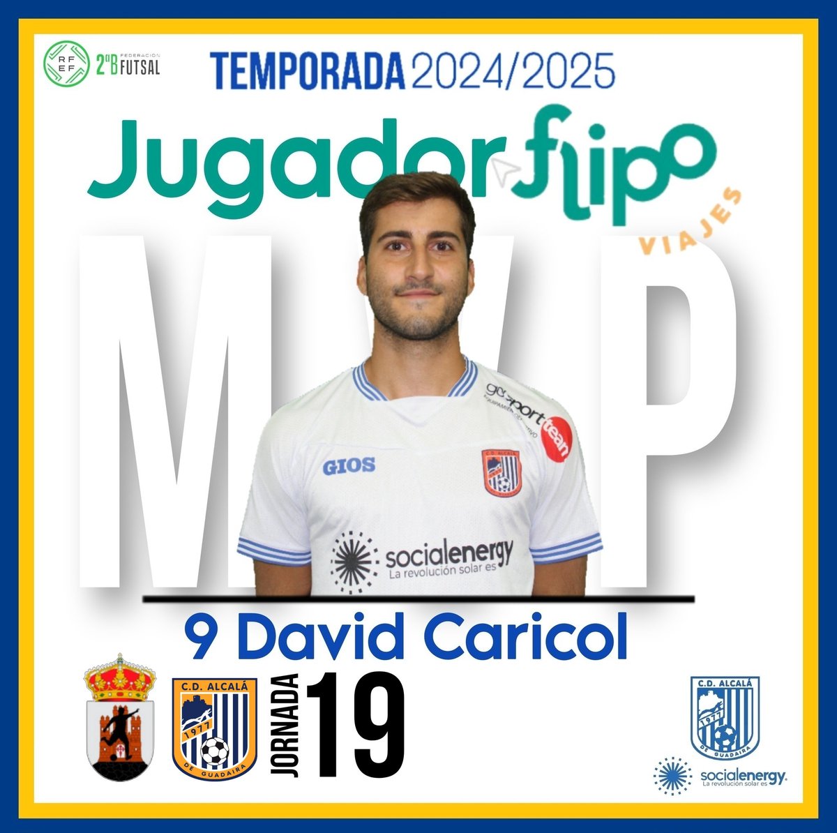 🐲🔝 El jugador <a href="/flipoviajes/">Flipoviajes.com</a> del partido de la jornada 1️⃣9️⃣ ante Nawter Blanca FS es para ⭐ <a href="/DCaricol/">David Caricol 🇪🇸</a>.

El Ala fue el jugador más destacado de los nuestros, aportando mucho trabajo y pegada.

#Socialenergy #Somos41500 #MVPAlcalaFS #GV2B #J19