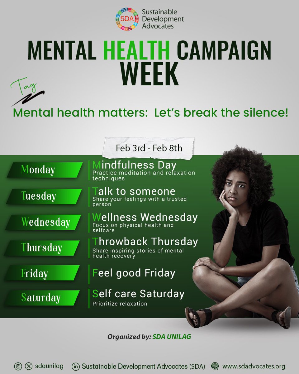 sdaunilag's tweet image. Everything about you doesn’t have to be toxic. 🌚😎
Take a moment to reflect:
•How’s my mental state?
•Is this the best I can really feel?

Chill… we got you! 😁

Join SDA’s Mental Health Campaign Week for daily insights, tips &amp;amp; support. 🫶🏾

With SDA, you're never alone.💙