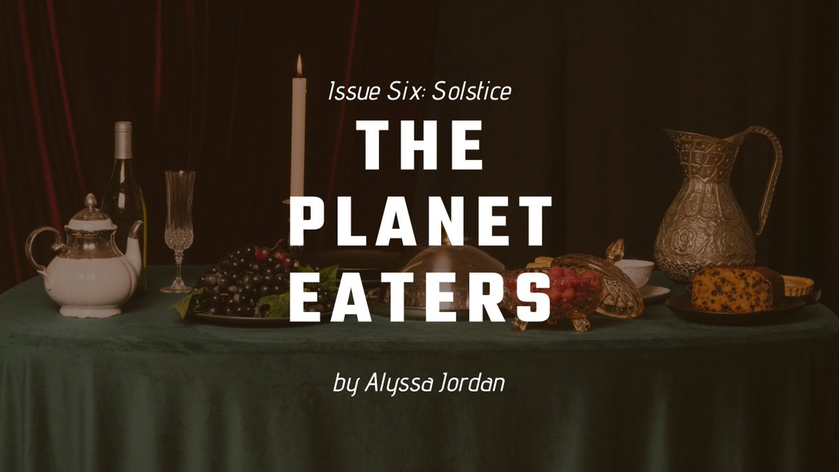 Beneath the opulence of a lavish weekly feast, echoes of loss and longing simmer, as hope flickers against the vast, unyielding dark. Read <a href="/ajordan901/">Alyssa Jordan</a>'s cosmic horror short story, The Planet Eaters, in Issue Six: Solstice.
softstarmagazine.com/p/the-planet-e…