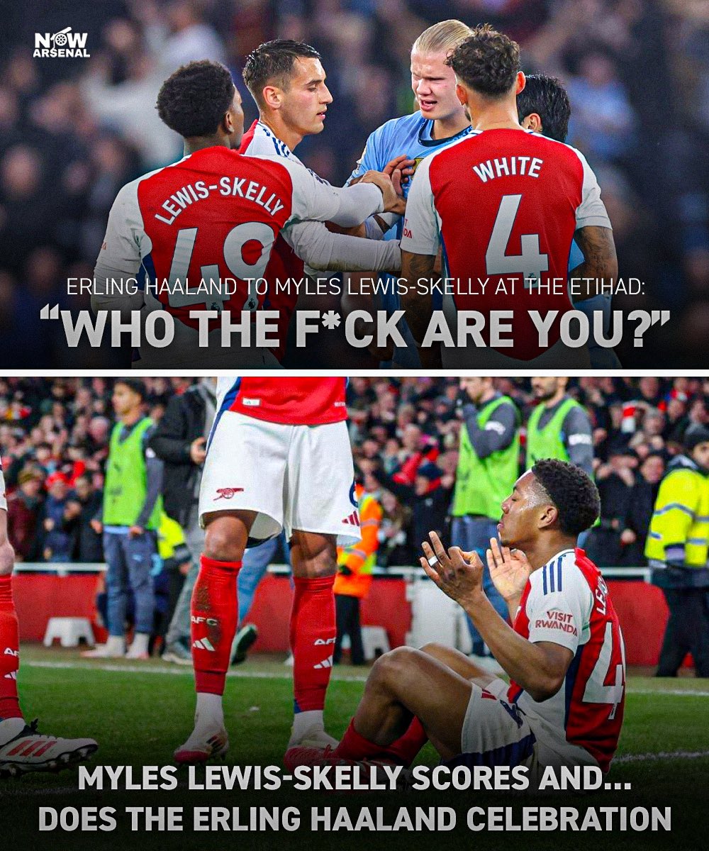 now.arsenal (@now_arsenai) on Twitter photo Erling Haaland, famously, said in the reverse fixture at the Etihad: "Who the f*** are you?" to Myles Lewis-Skelly.
The 18-year-old responded this evening…
<a href="/ErlingHaaland/">Erling Haaland</a>, do you know who he is now? Erling Haaland, famously, said in the reverse fixture at the Etihad: "Who the f*** are you?" to Myles Lewis-Skelly.
The 18-year-old responded this evening…
<a href="/ErlingHaaland/">Erling Haaland</a>, do you know who he is now?